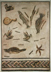 Ducks and Marine Fauna, Fragment of Pavement from Utica, Tunisia, 3rd-4th Century